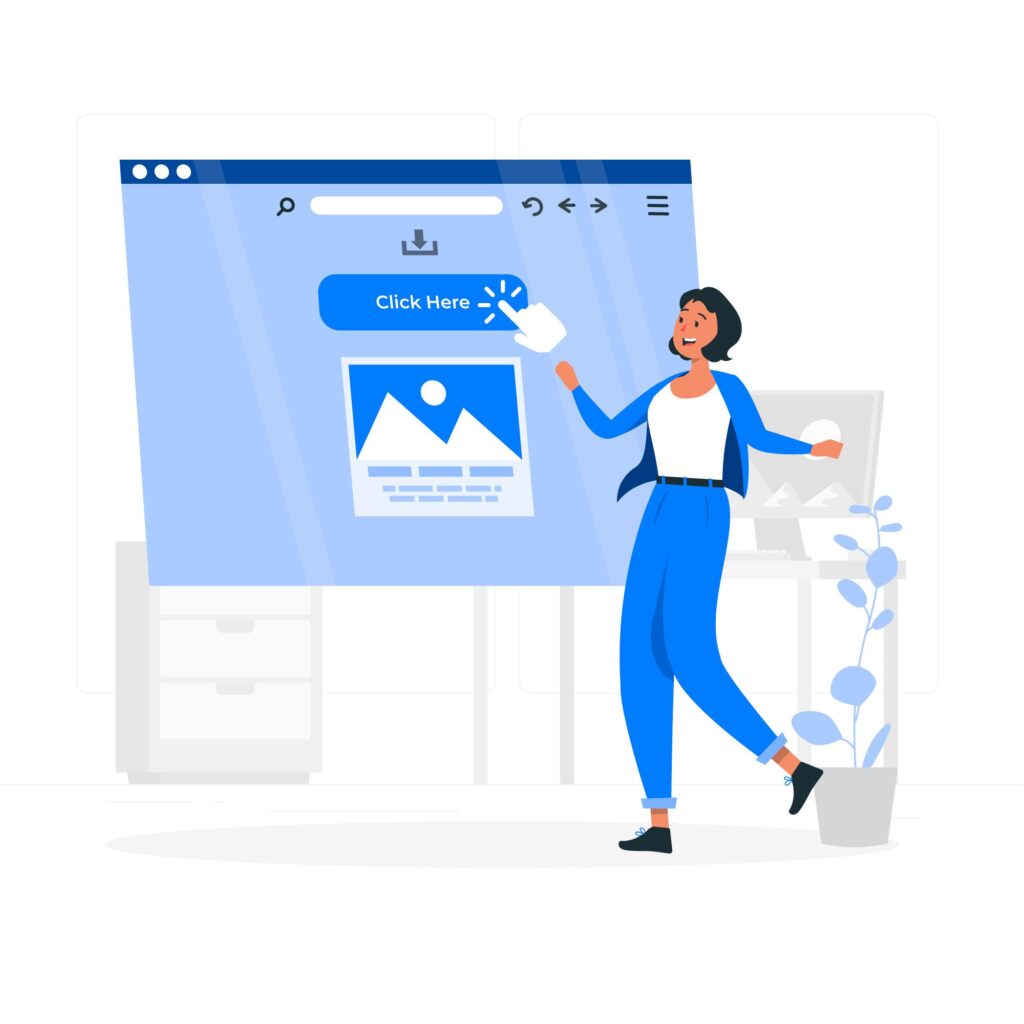 website landing page with CTA and person pointing to click the button